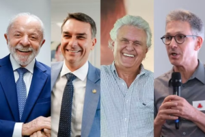 Luiz Inácio Lula da Silva, Flávio Bolsonaro, Ronaldo Caiado e Romeu Zema — Foto: SEAUD/PR, Vittor Sales/Divulgação, Cristiano Borges e Karoline Barreto/Imprensa MG