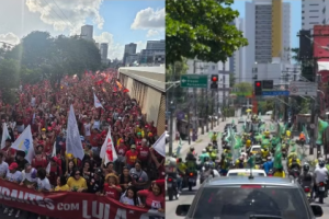 Foto: Atos em favor de Lula (PT) e Flávio Bolsonaro (PL) no Recife — Foto: Reprodução/TV Globo e Reprodução/Instagram